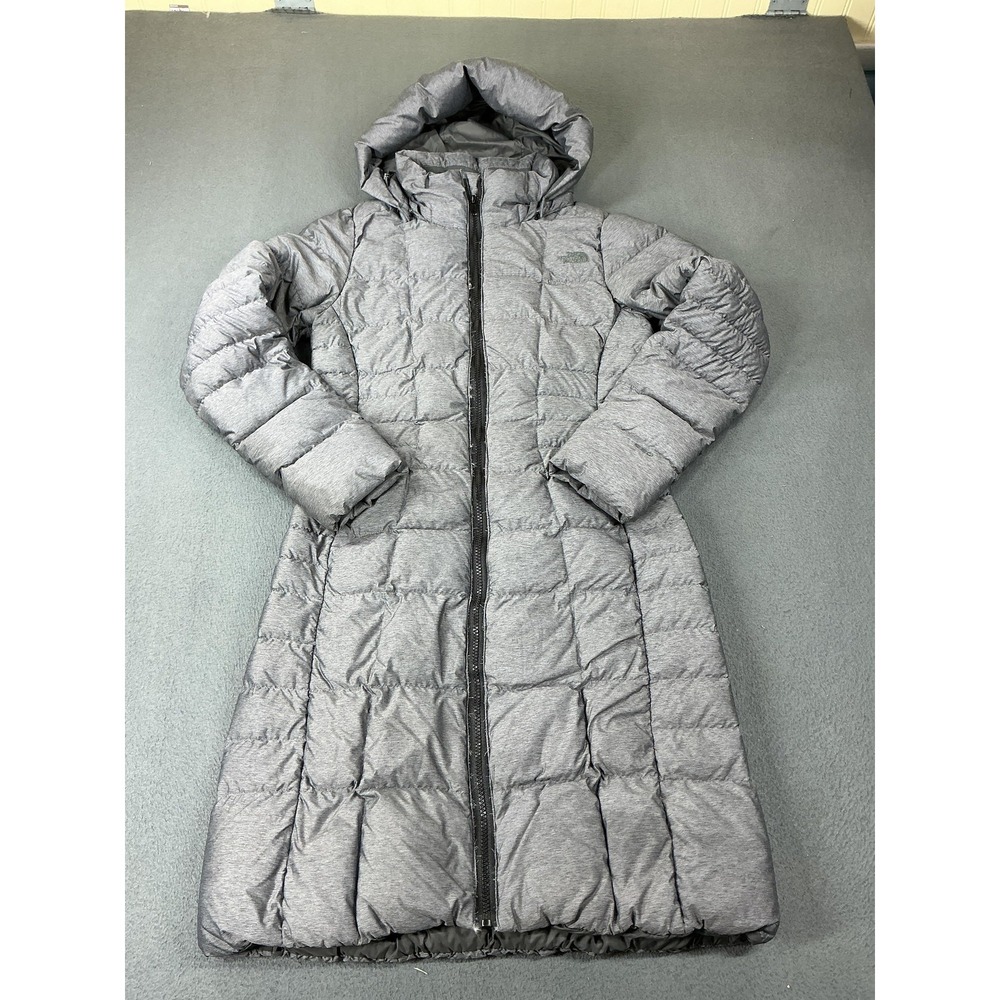 North Face Coat Womens XS Gray Hooded 550 Down‎ Long Puffer Full Zip Warm Winter